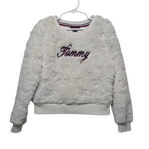 Tommy Hilfiger Girls Faux Fur Pullover Sweater 6 Embroidered